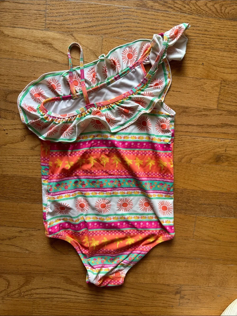 Hatley Girls Swimsuit with Coral, Turquoise & Pink Trim size 8